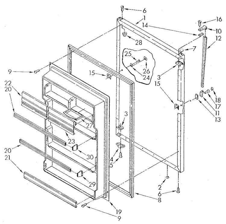 Refrigerator Door Diagram and Parts List for ET20GKXSG01  Whirlpool Refrigerator