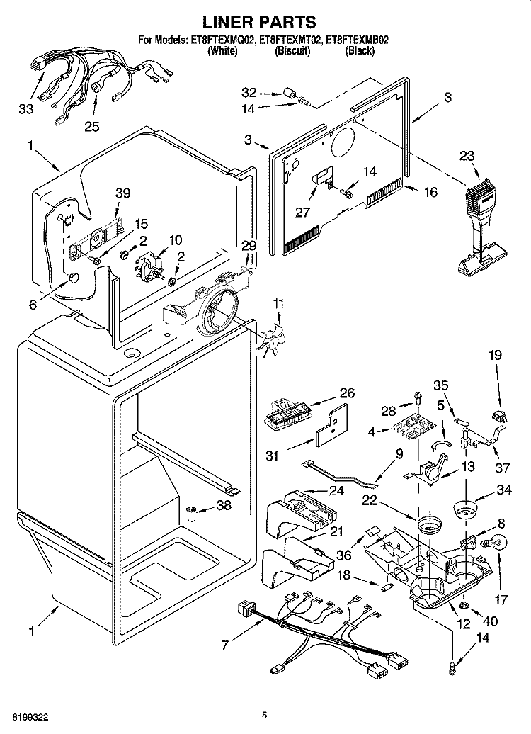 LINER PARTS Diagram and Parts List for ET8FTEXMB02  Whirlpool Refrigerator