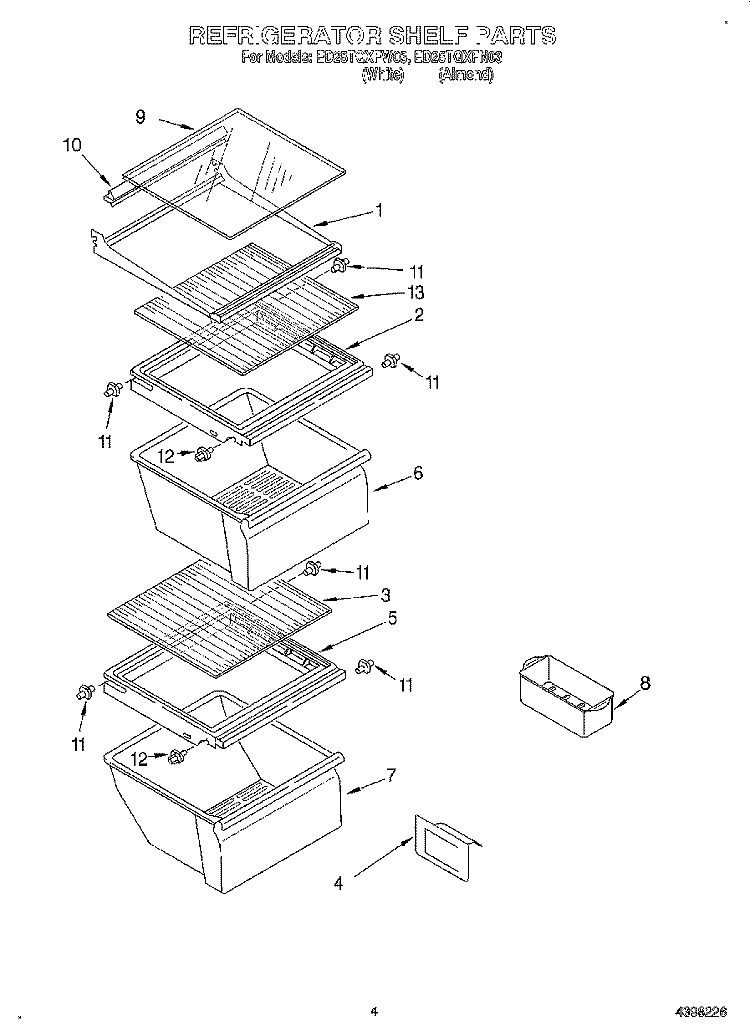 REFRIGERATOR SHELF Diagram and Parts List for ED25TQXFW03  Whirlpool Refrigerator