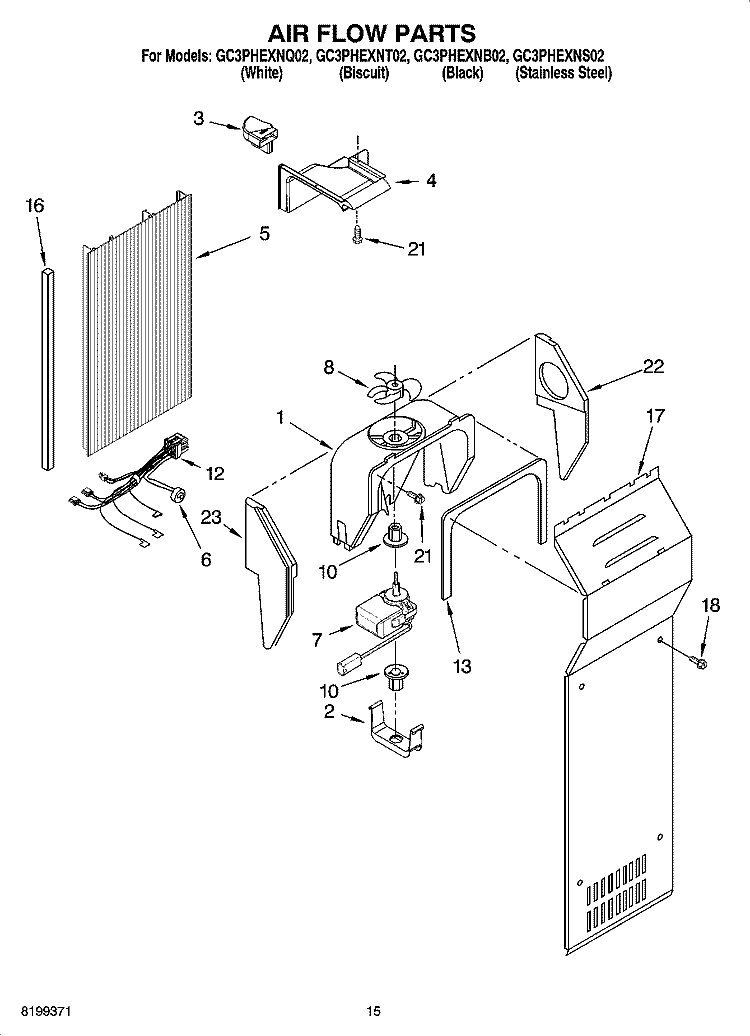 AIR FLOW PARTS Diagram and Parts List for GC3PHEXNB02  Whirlpool Refrigerator