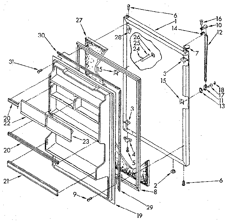 Refrigerator Door Diagram and Parts List for ET18GKXSG0A  Whirlpool Refrigerator