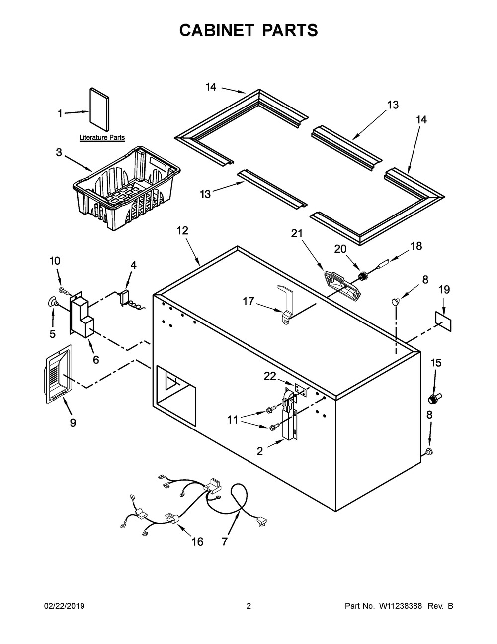 Cabinet Parts Diagram and Parts List for  Whirlpool Freezer