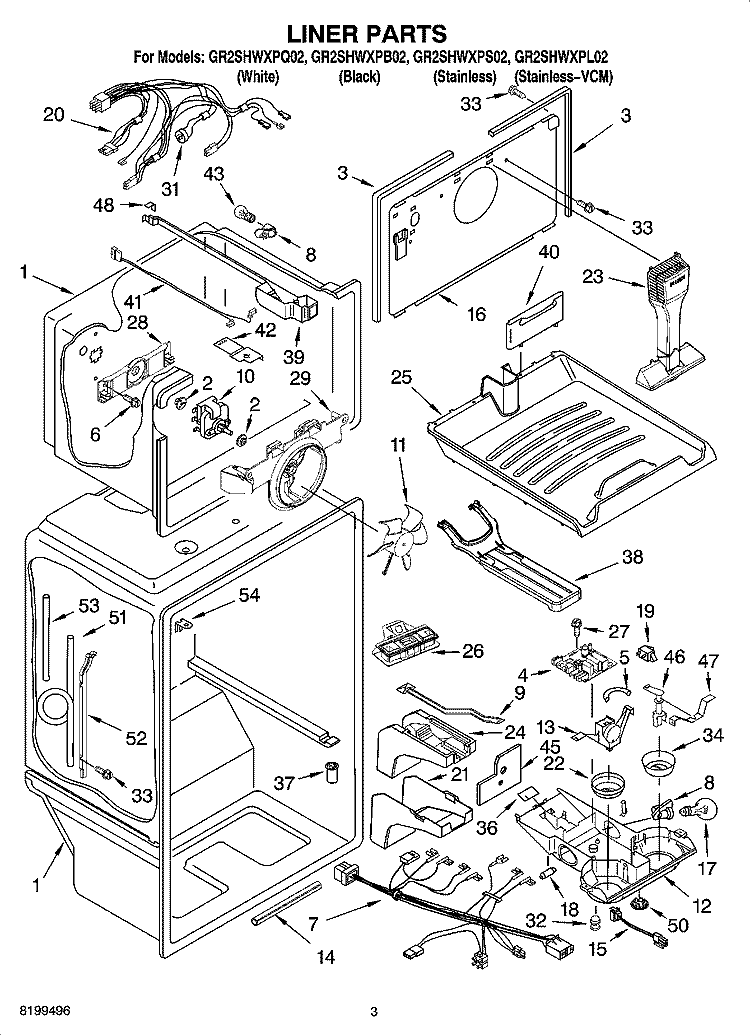 LINER PARTS Diagram and Parts List for GR2SHWXPL02  Whirlpool Refrigerator