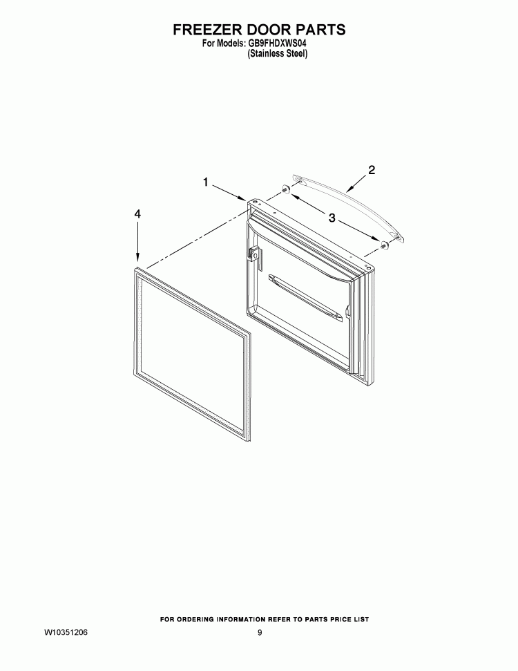FREEZER DOOR PARTS Diagram and Parts List for GB9FHDXWS04  Whirlpool Refrigerator