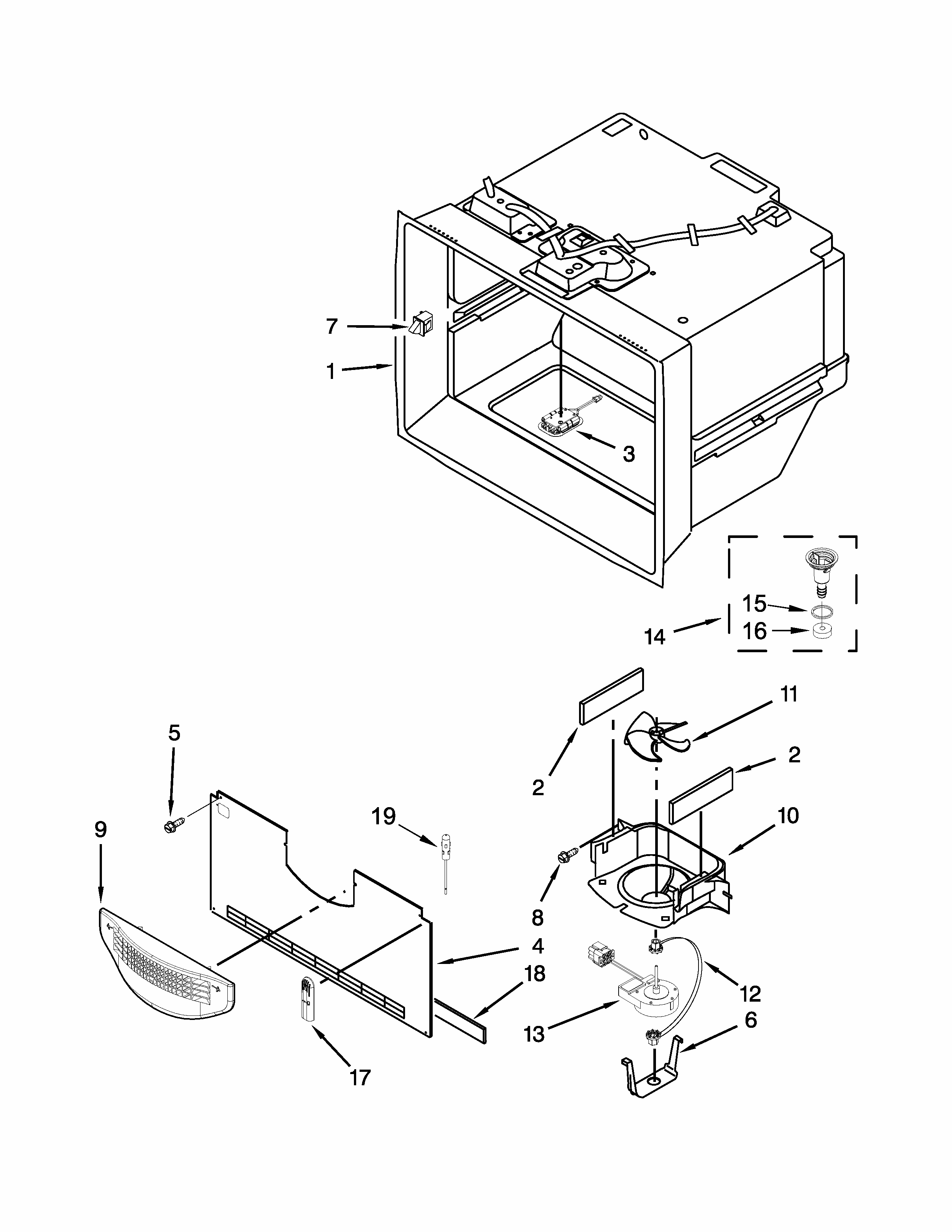 Freezer Liner Parts Diagram and Parts List for  Kenmore Refrigerator