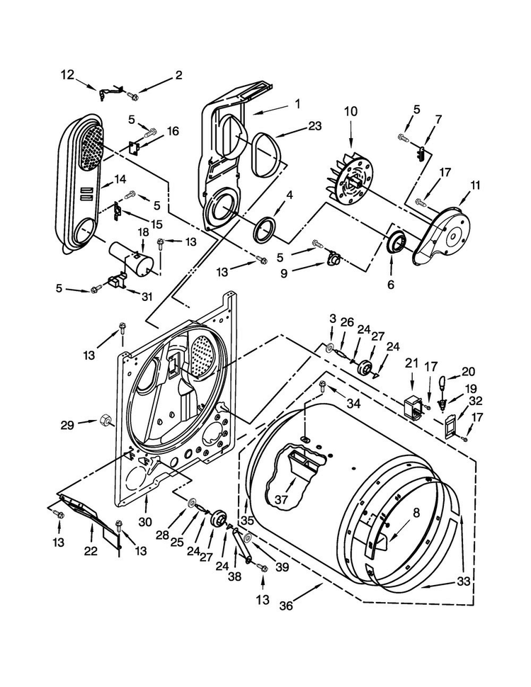 Bulkhead Parts Diagram and Parts List for 110C72442511  Kenmore Dryer