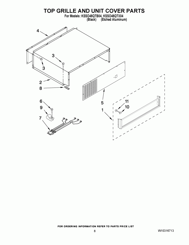 TOP GRILLE AND UNIT COVER PARTS Diagram and Parts List for  KitchenAid Refrigerator