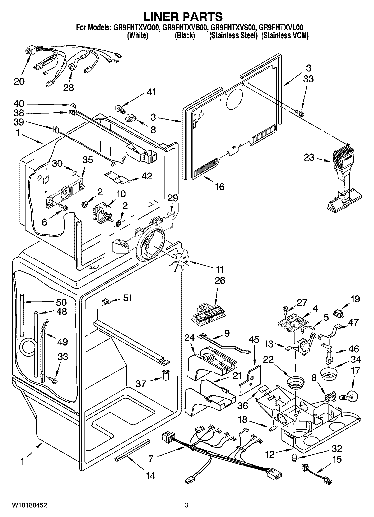 LINER PARTS Diagram and Parts List for GR9FHTXVQ00  Whirlpool Refrigerator