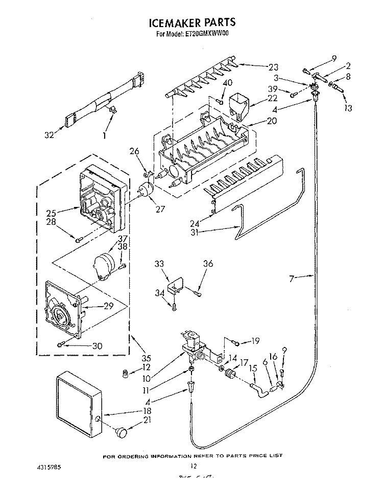 ICEMAKER , LIT/OPTIONAL Diagram and Parts List for ET20GMXWN00  Whirlpool Refrigerator