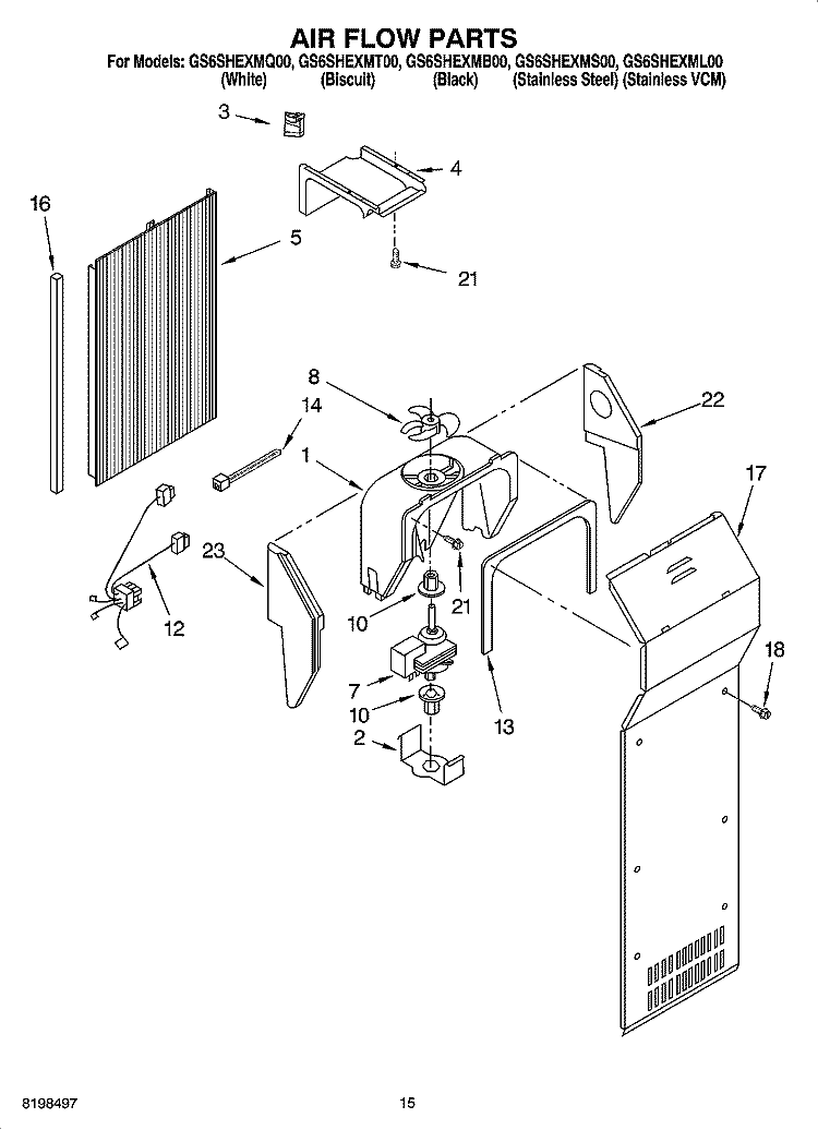 AIR FLOW PARTS Diagram and Parts List for GS6SHEXML00  Whirlpool Refrigerator