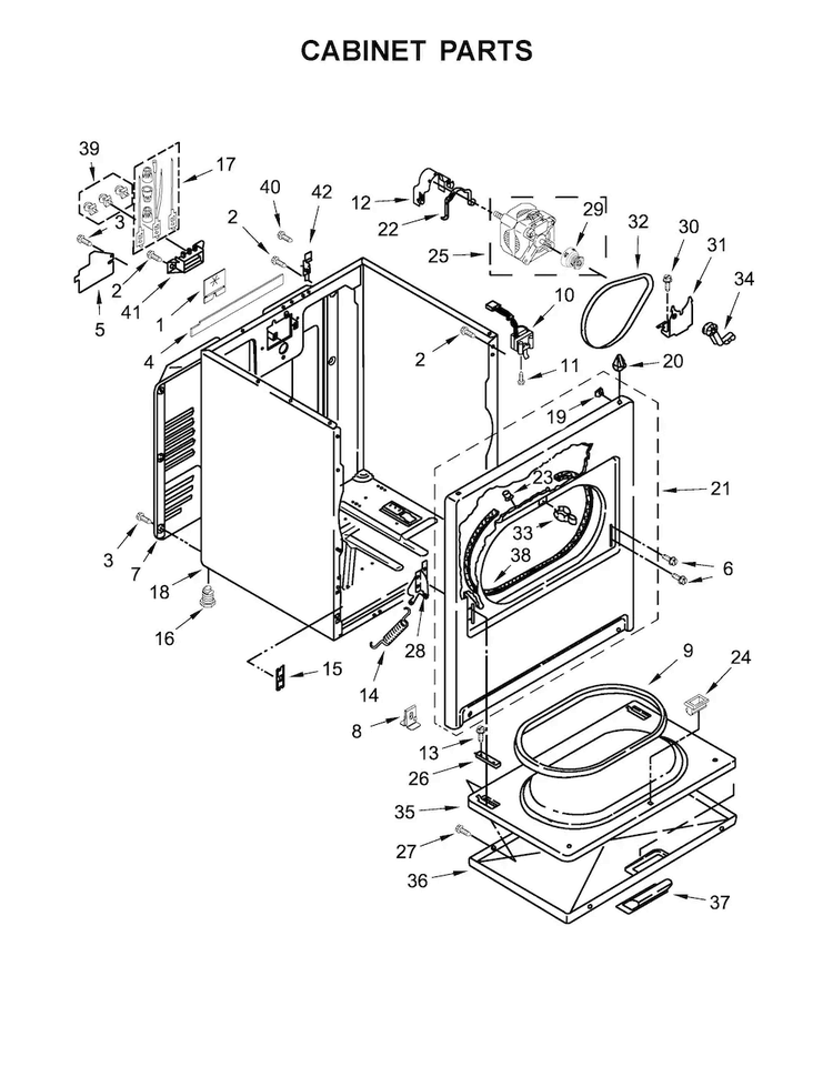 Cabinet Parts Diagram and Parts List for  Whirlpool Dryer