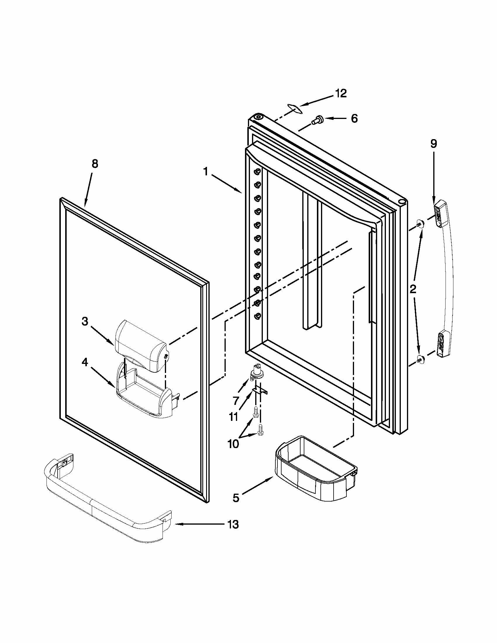 Refrigerator Door Parts Diagram and Parts List for GB2FHDXWB07  Whirlpool Refrigerator