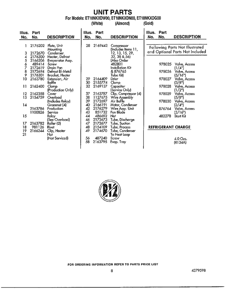 Unit Parts Page 2 Diagram and Parts List for ET18NKDN00  Whirlpool Refrigerator
