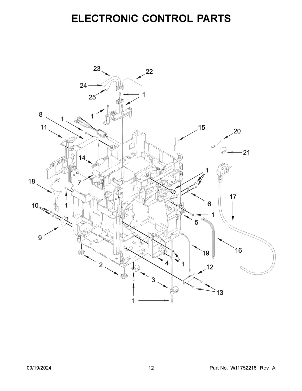 07 - Electronic Control Parts Diagram and Parts List for KES8557BK0  Whirlpool Espresso Machine