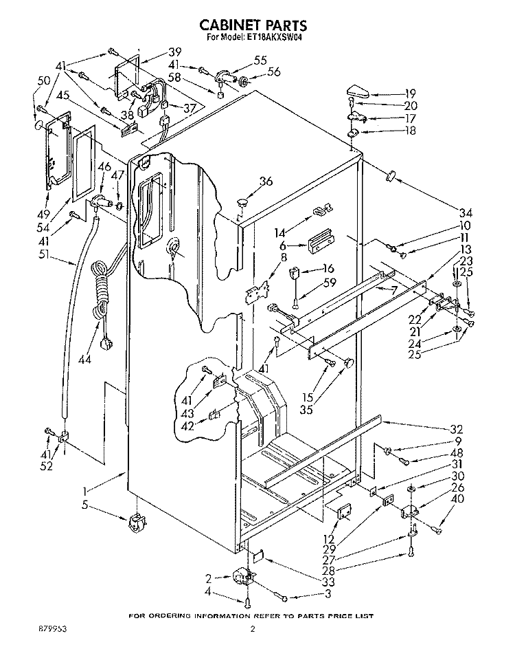 CABINET Diagram and Parts List for ET18AKXSW04  Whirlpool Refrigerator