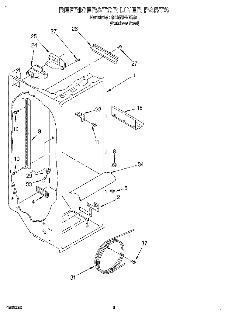 REFRIGERATOR LINER Diagram and Parts List for GD25SFXHS01  Whirlpool Refrigerator