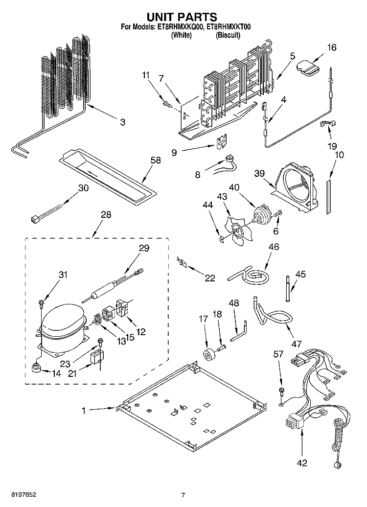 UNIT Diagram and Parts List for ET8RHMXKQ00  Whirlpool Refrigerator