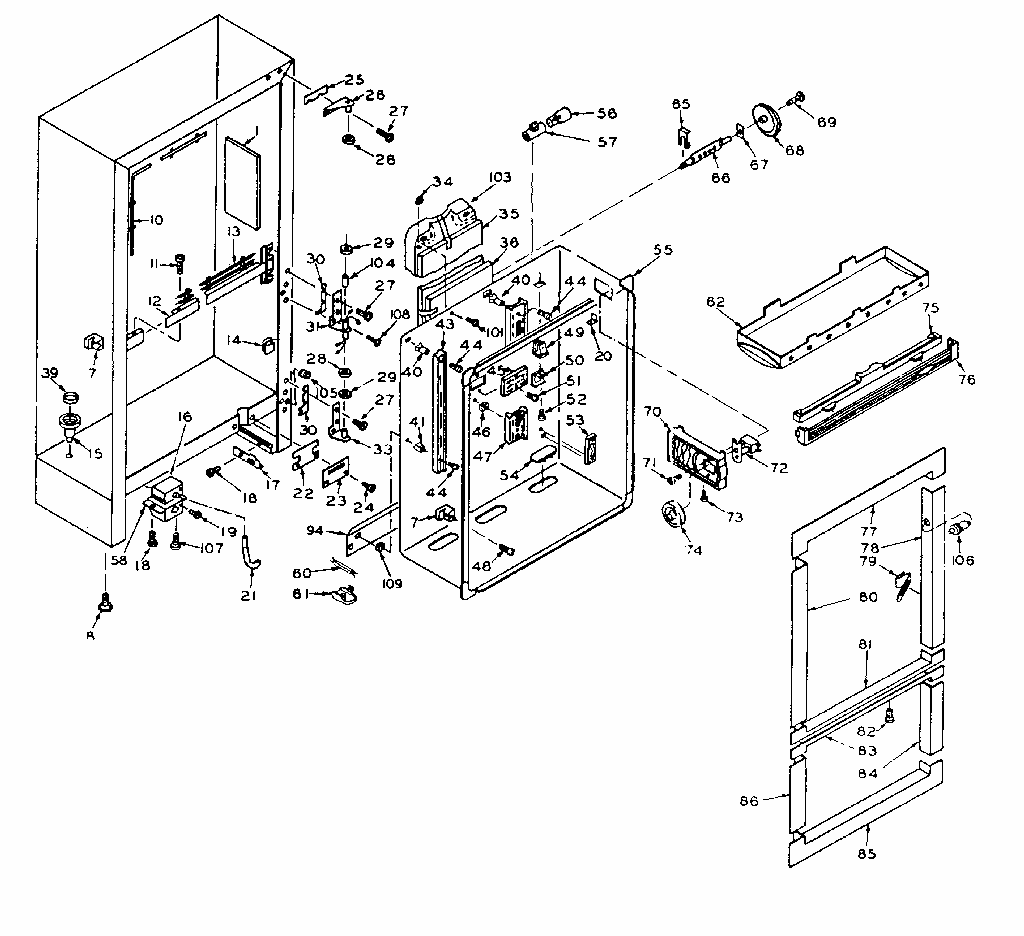 Refrigerator Cabinet Parts Diagram and Parts List for 106U16GL1  Kenmore Refrigerator