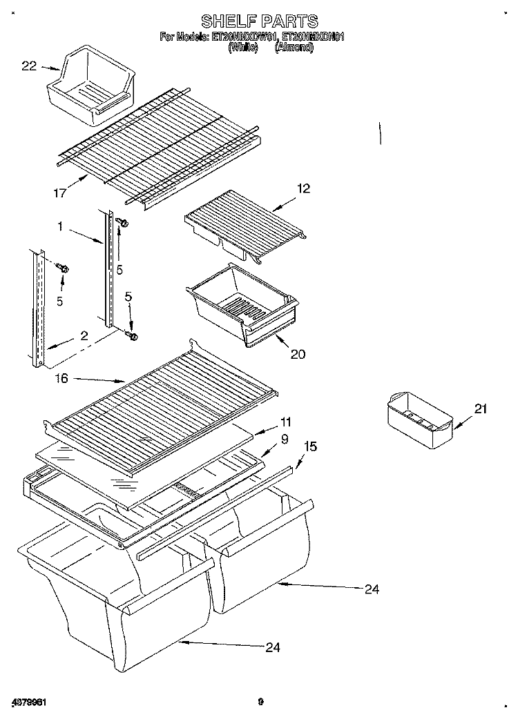 SHELF Diagram and Parts List for ET20NMXDN01  Whirlpool Refrigerator