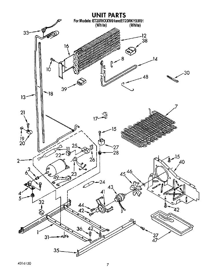 UNIT Diagram and Parts List for ET20RKYXW01  Whirlpool Refrigerator