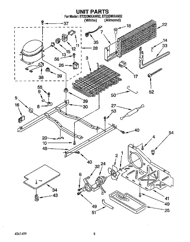 UNIT Diagram and Parts List for ET22DMXAW02  Whirlpool Refrigerator