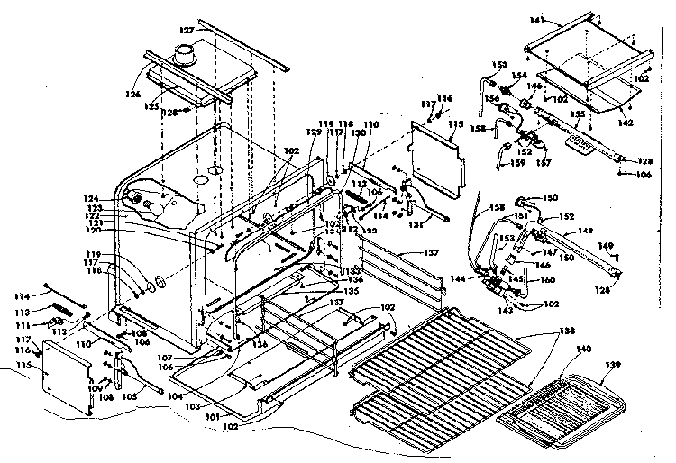 Oven Diagram and Parts List for 1553567292  Kenmore Range