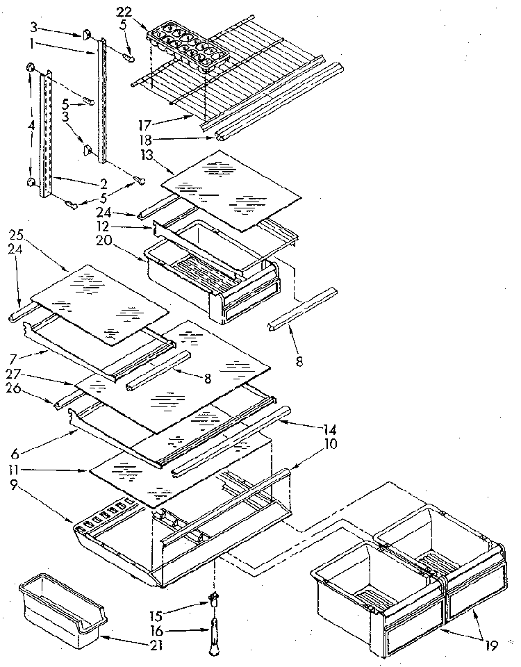 Shelf Diagram and Parts List for ET18GKXSF04  Whirlpool Refrigerator