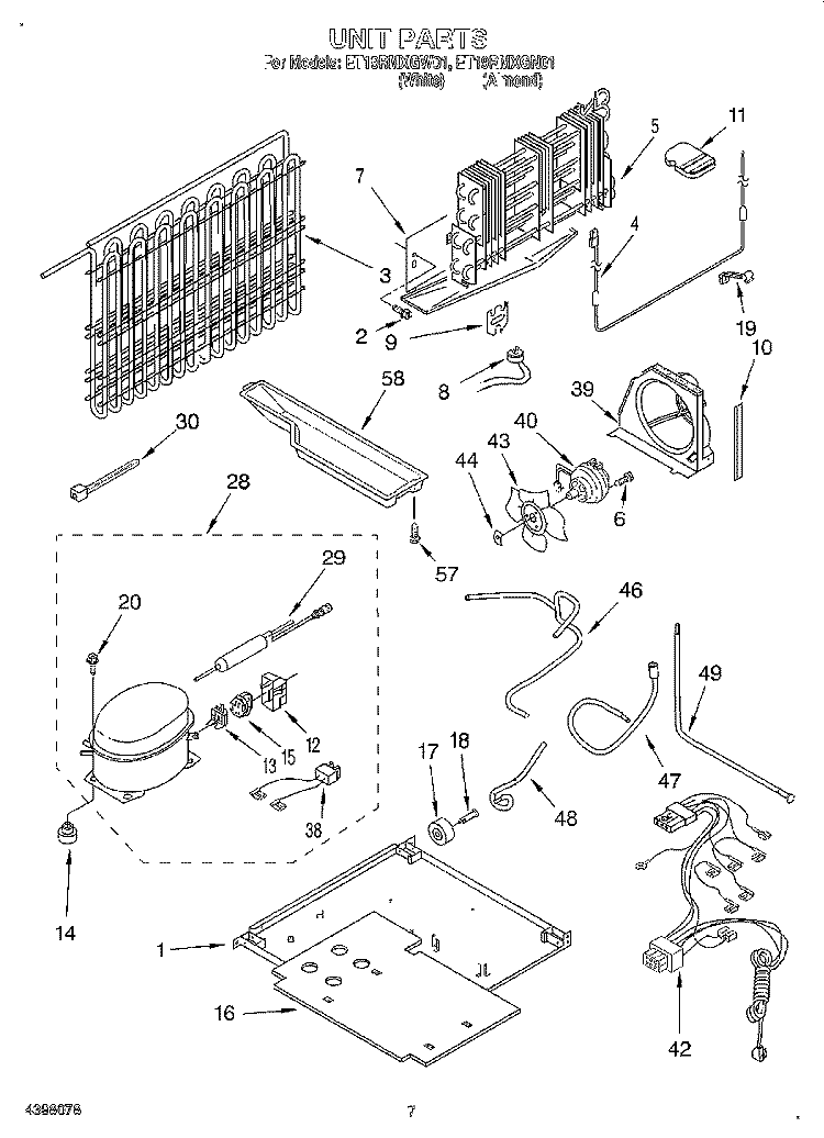 UNIT Diagram and Parts List for ET19RMXGW01  Whirlpool Refrigerator