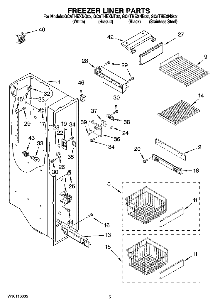 FREEZER LINER PARTS Diagram and Parts List for GC5THEXNS02  Whirlpool Refrigerator