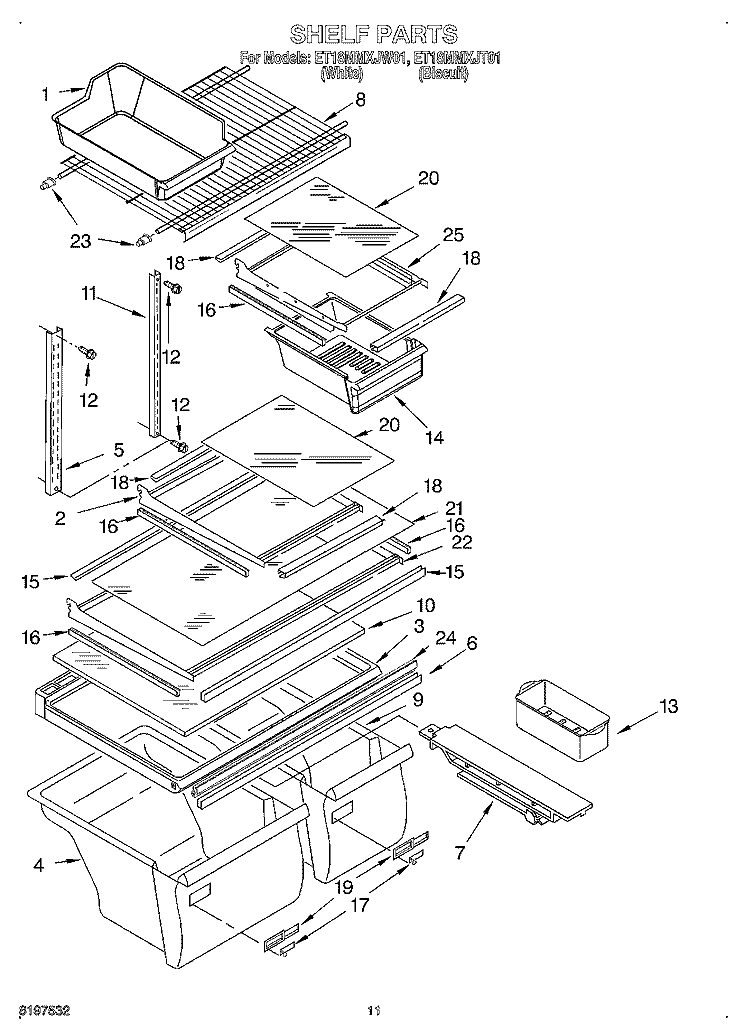 SHELF, OPTIONAL Diagram and Parts List for ET18MMXJW01  Whirlpool Refrigerator