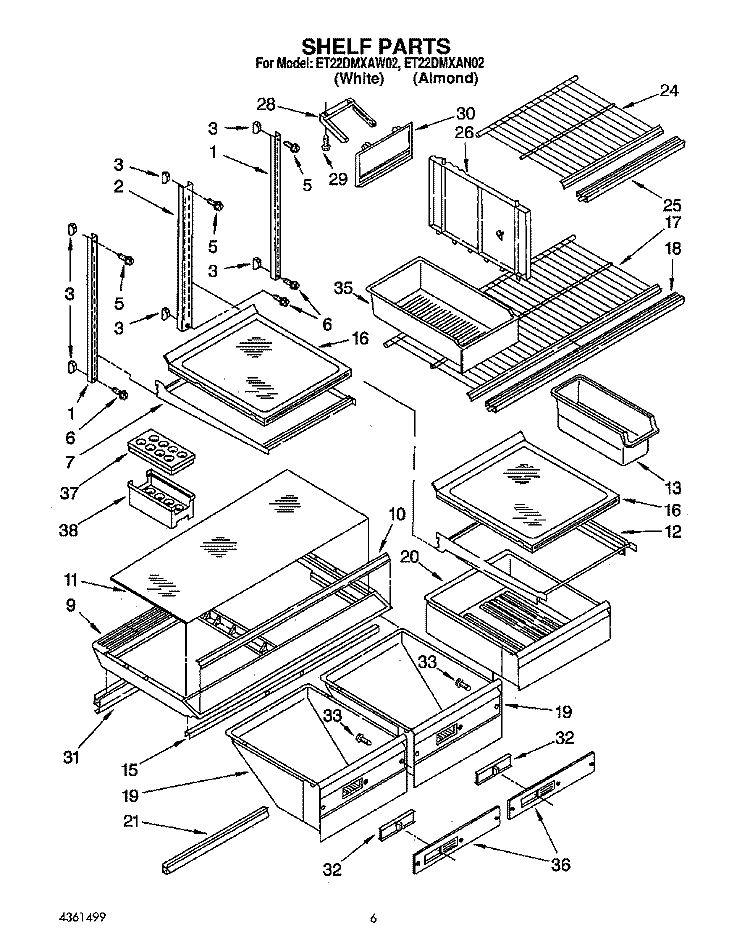 SHELF, LIT/OPTIONAL Diagram and Parts List for ET22DMXAW02  Whirlpool Refrigerator