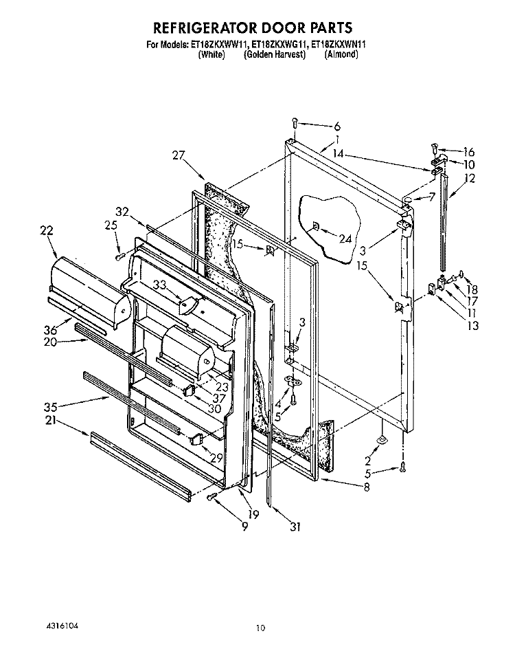 REFRIGERATOR DOOR, LIT/OPTIONAL Diagram and Parts List for ET18ZKXWG11  Whirlpool Refrigerator