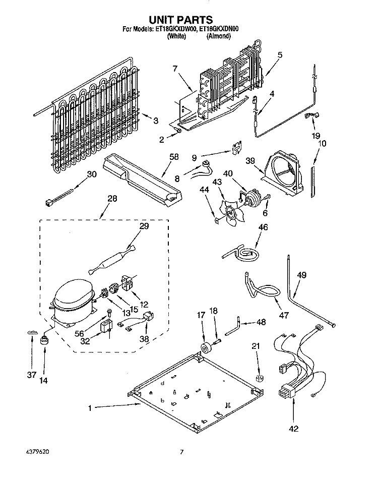 UNIT Diagram and Parts List for ET18GKXDW00  Whirlpool Refrigerator