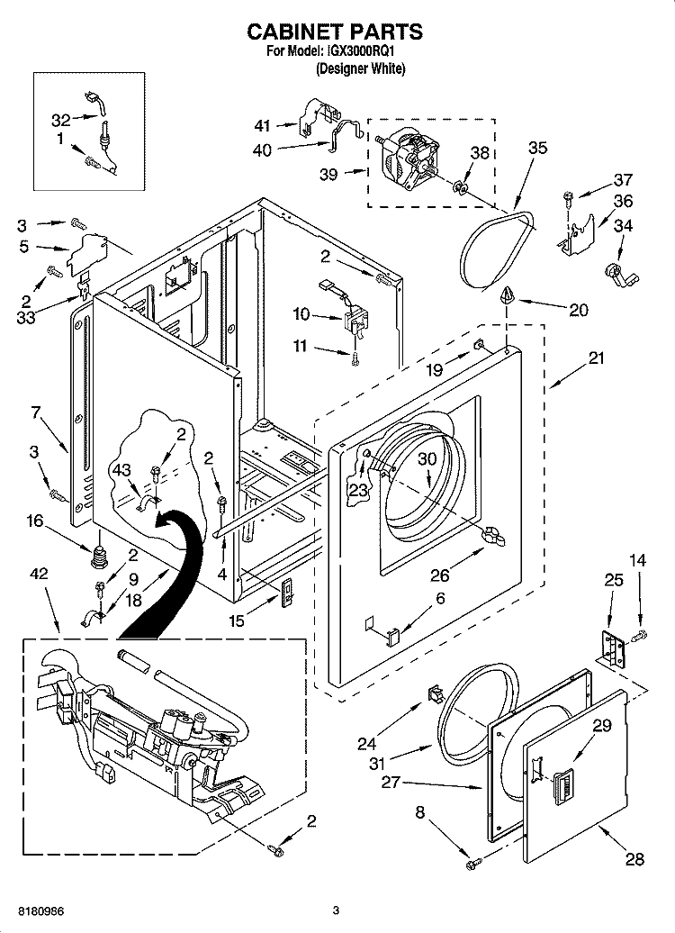 CABINET PARTS Diagram and Parts List for  Inglis Dryer
