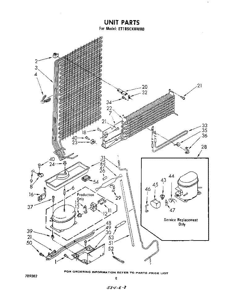UNIT Diagram and Parts List for ET18SCXRWR0  Whirlpool Refrigerator