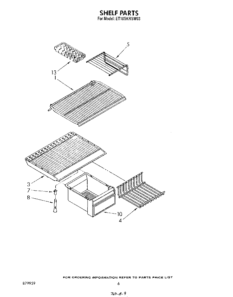 SHELF Diagram and Parts List for ET18SKRSW03  Whirlpool Refrigerator