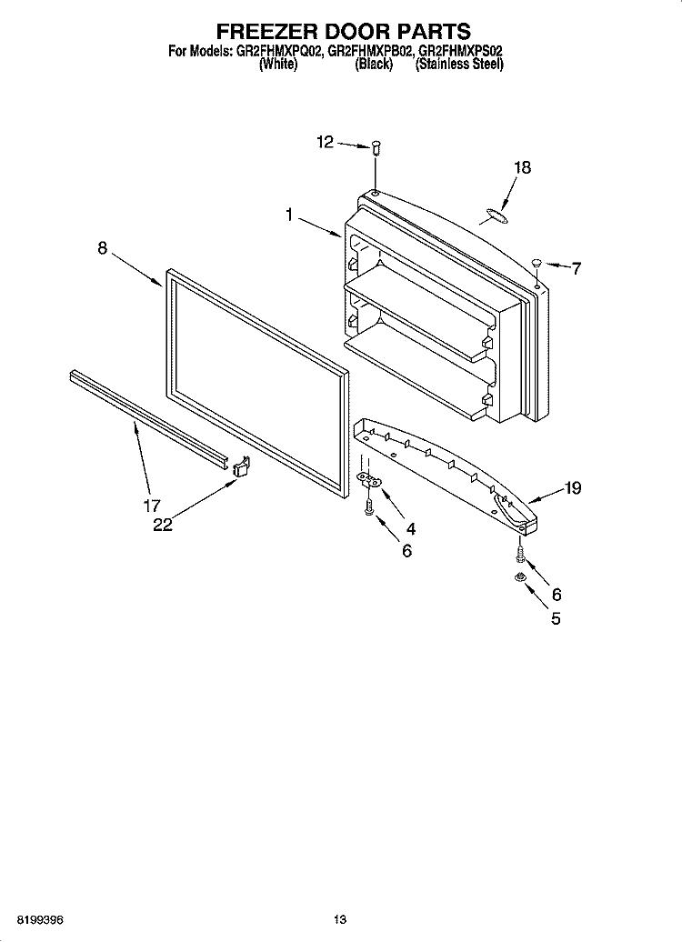 FREEZER DOOR PARTS, OPTIONAL PARTS Diagram and Parts List for GR2FHMXPB02  Whirlpool Refrigerator