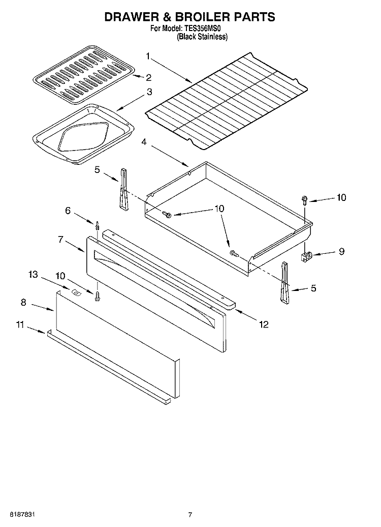 DRAWER & BROILER PARTS, MISCELLANEOUS PARTS Diagram and Parts List for TES356MS0  Estate Range