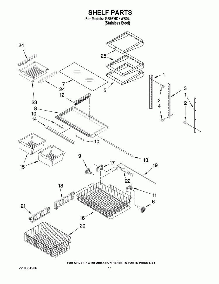 SHELF PARTS Diagram and Parts List for GB9FHDXWS04  Whirlpool Refrigerator