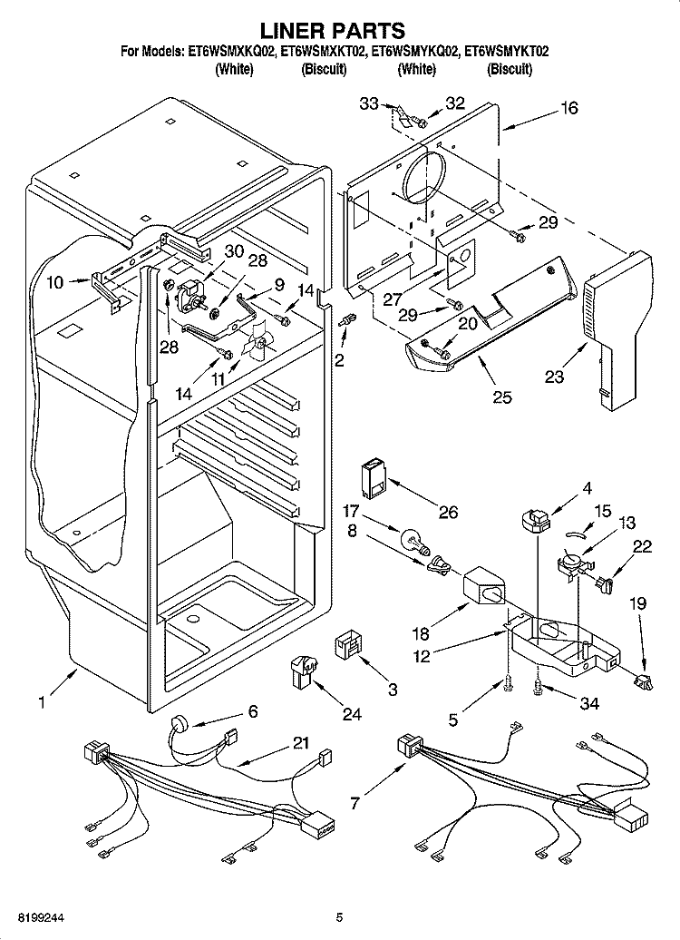 LINER PARTS Diagram and Parts List for ET6WSMXKT02  Whirlpool Refrigerator