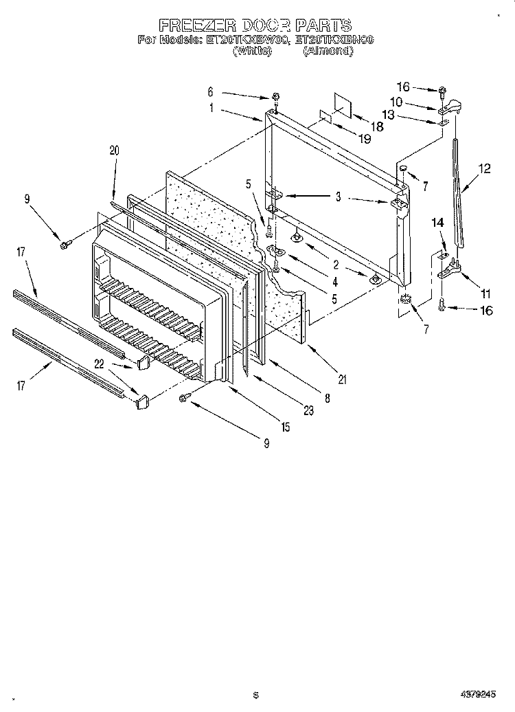FREEZER DOOR Diagram and Parts List for ET20TKXBN00  Whirlpool Refrigerator