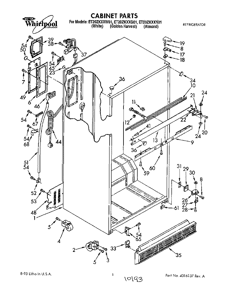 CABINET Diagram and Parts List for ET20ZKXXG01  Whirlpool Refrigerator