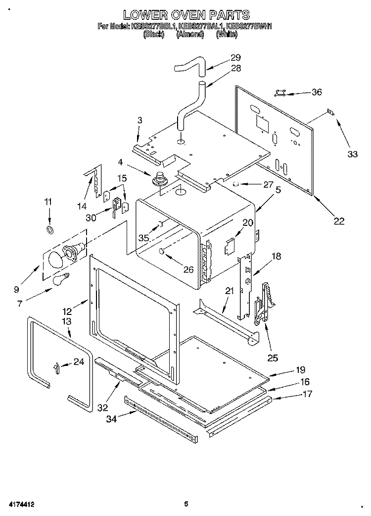LOWER OVEN Diagram and Parts List for KEBS277BBL1  KitchenAid Wall Oven