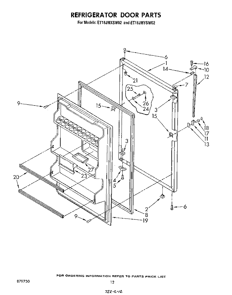 REFRIGERATOR DOOR , NOT ILLUSTRATED Diagram and Parts List for ET18JMYSF02  Whirlpool Refrigerator