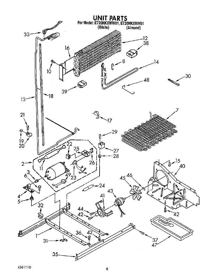 UNIT Diagram and Parts List for ET20NKXWW01  Whirlpool Refrigerator