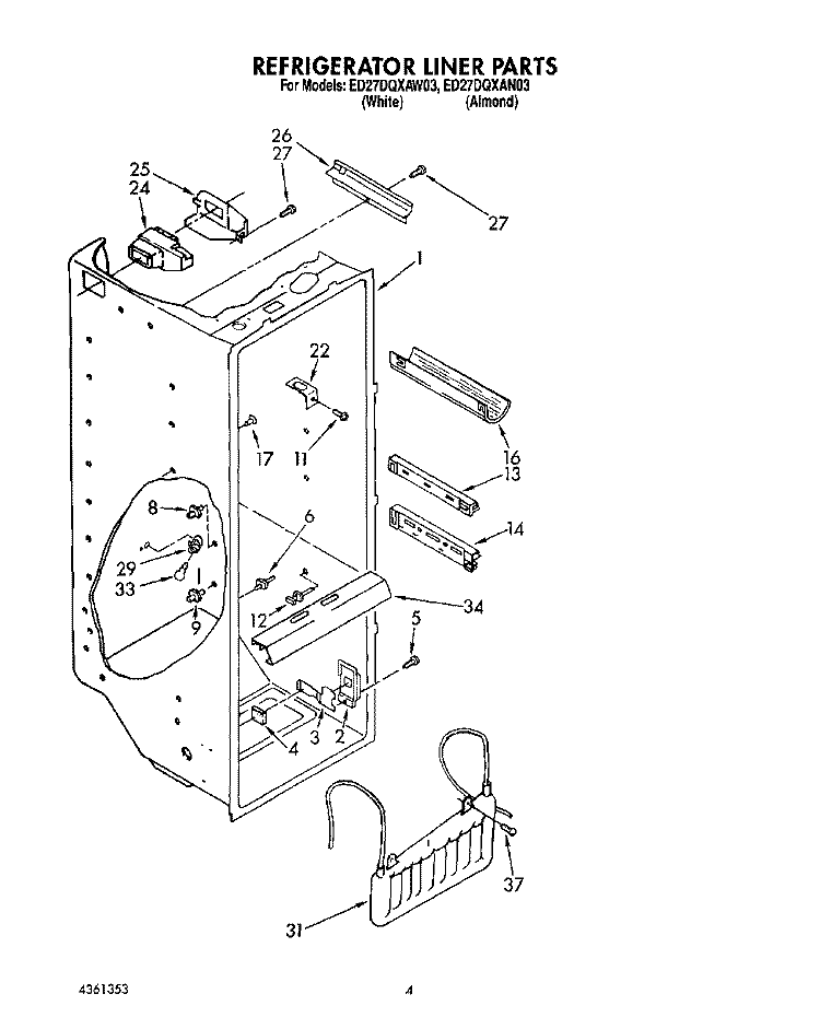 REFRIGERATOR LINER Diagram and Parts List for ED27DQXAW03  Whirlpool Refrigerator