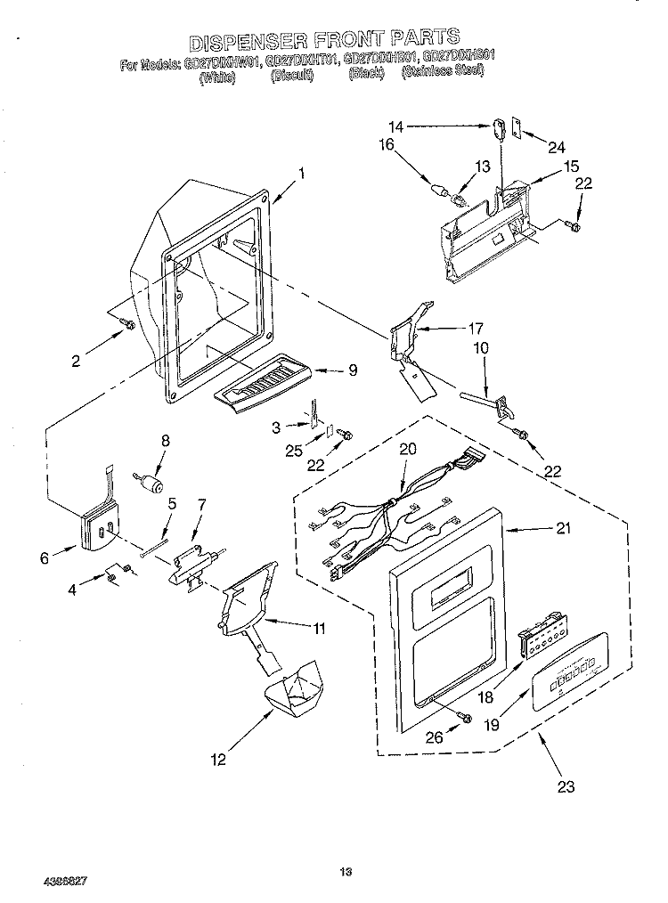 DISPENSER FRONT Diagram and Parts List for GD27DIXHT01  Whirlpool Refrigerator