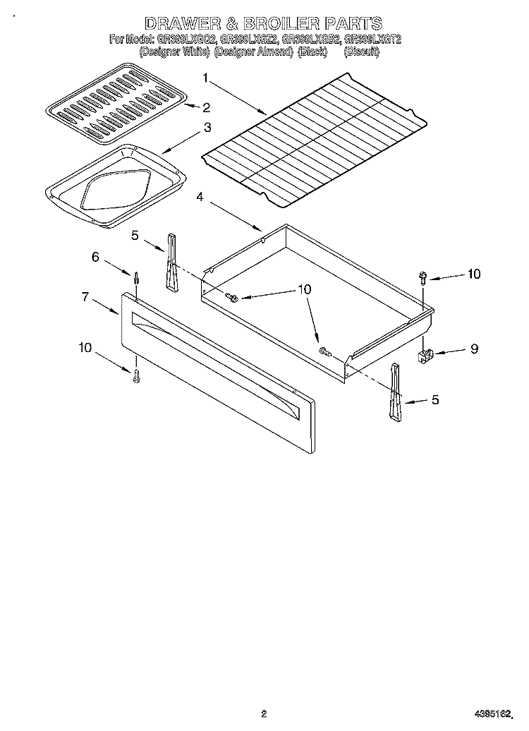 DRAWER AND BROILER Diagram and Parts List for  Whirlpool Range