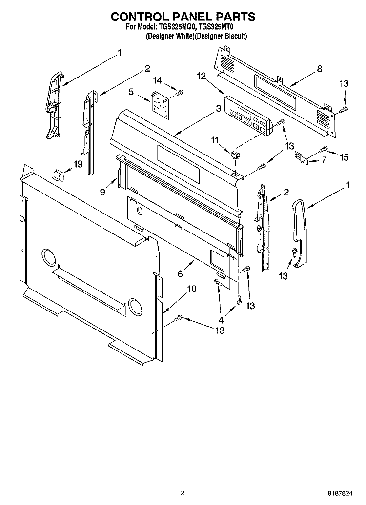 CONTROL PANEL PARTS Diagram and Parts List for TGS325MT0  Estate Range