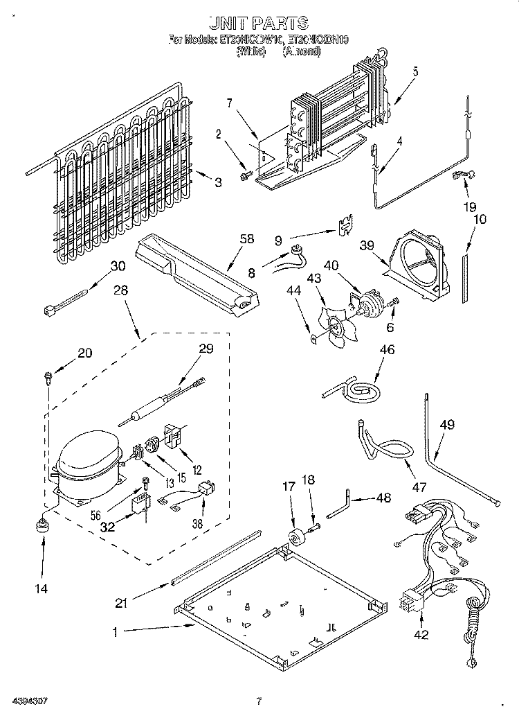 UNIT Diagram and Parts List for ET20NKXDN10  Whirlpool Refrigerator